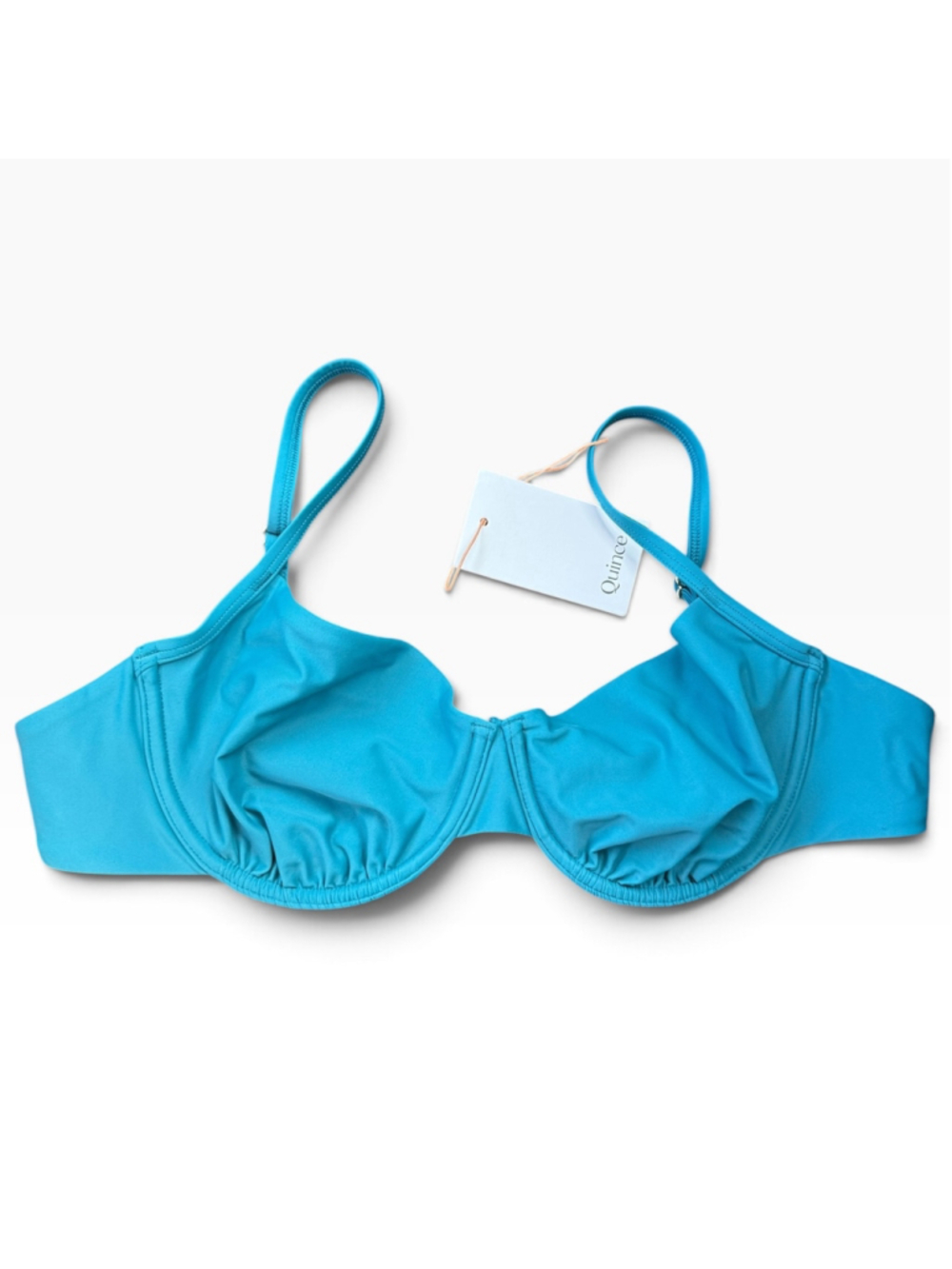 NWT Quince XL Turquoise Blue Underwire Bikini Top Adjustable Tie Back Swimwear
